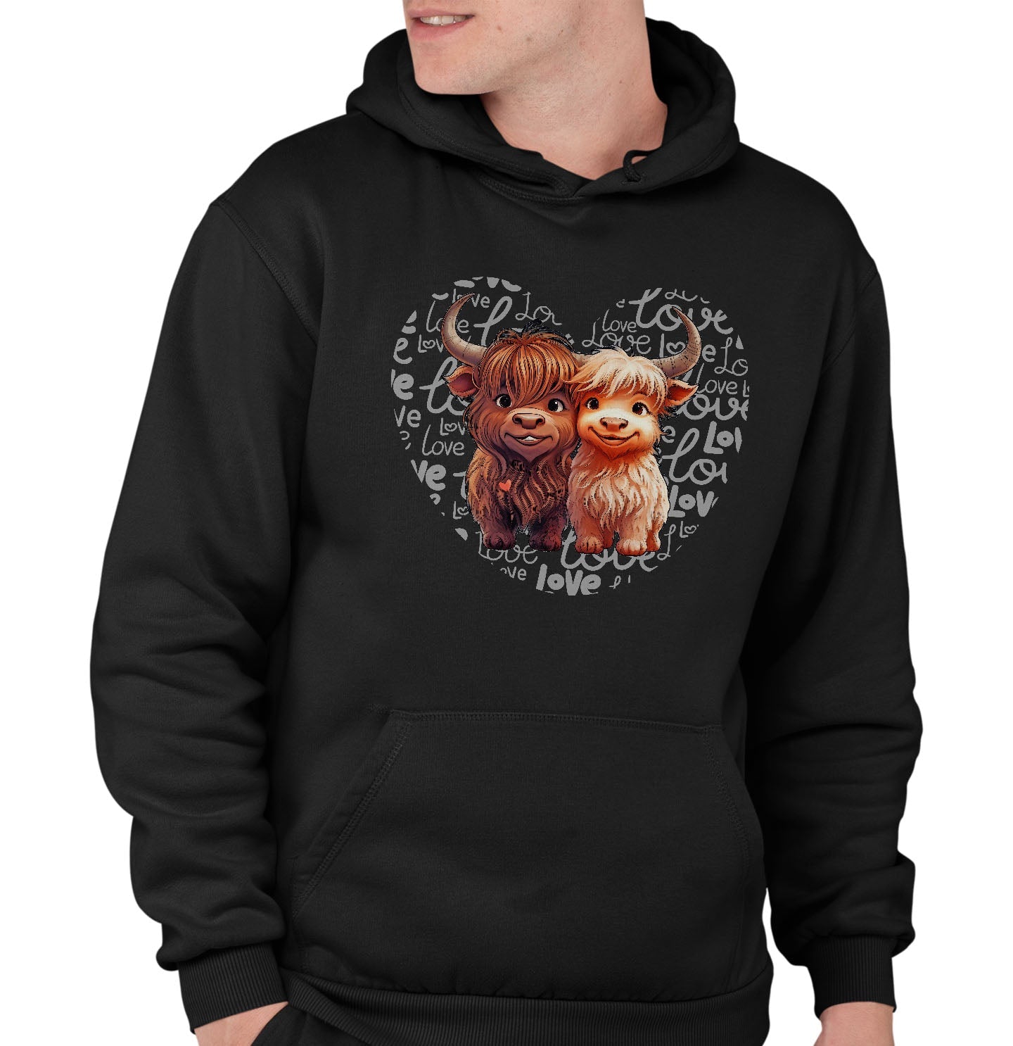 Highland Cow Love Heart - Adult Unisex Hoodie Sweatshirt