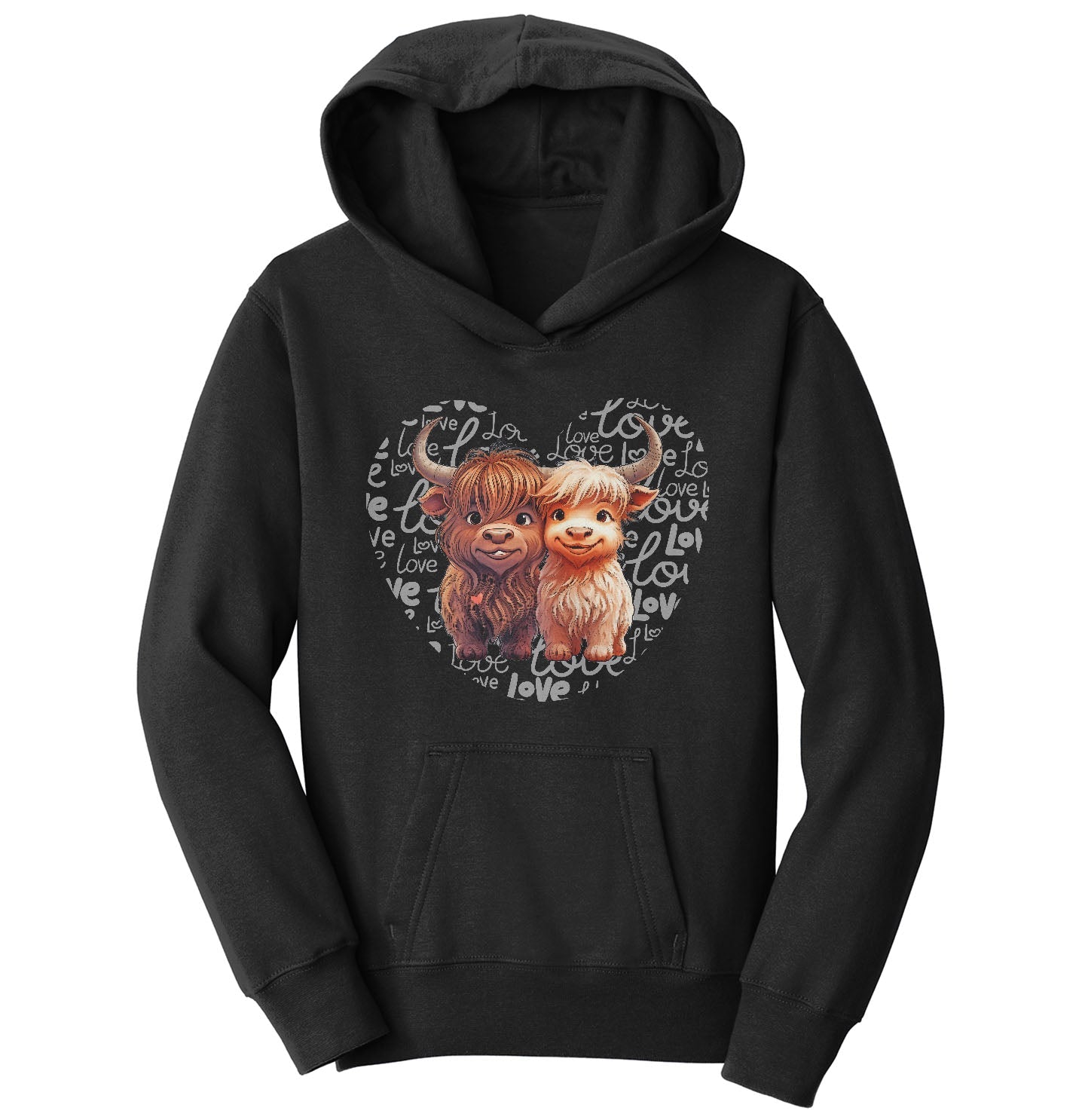 Highland Cow Love Heart - Kids' Unisex Hoodie Sweatshirt