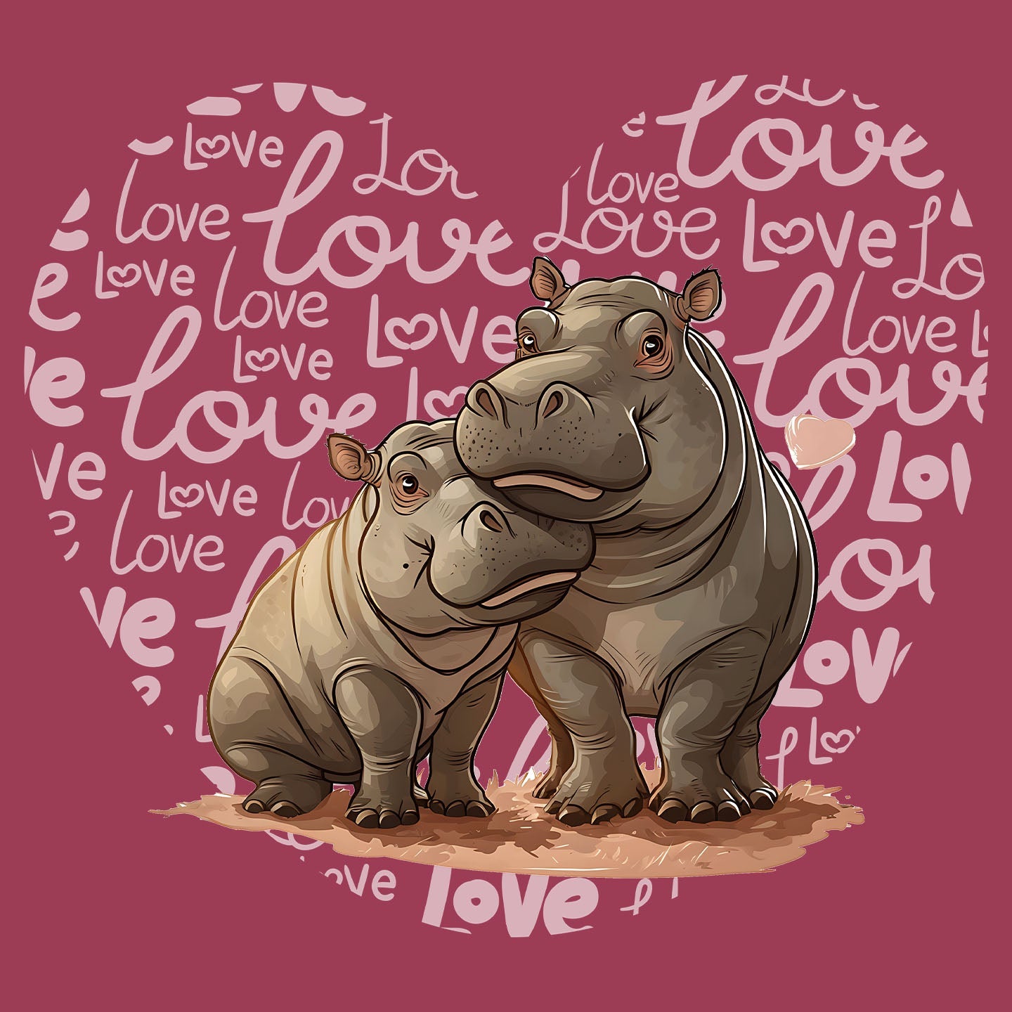 Hippopotamus Love Heart - Adult Unisex T-Shirt