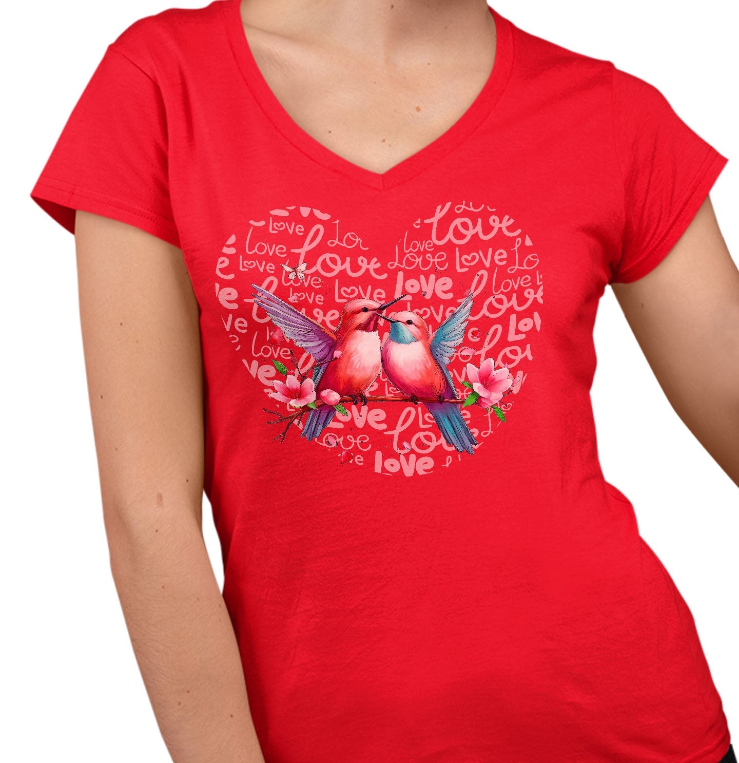 Hummingbird Love Heart - Women's V-Neck T-Shirt