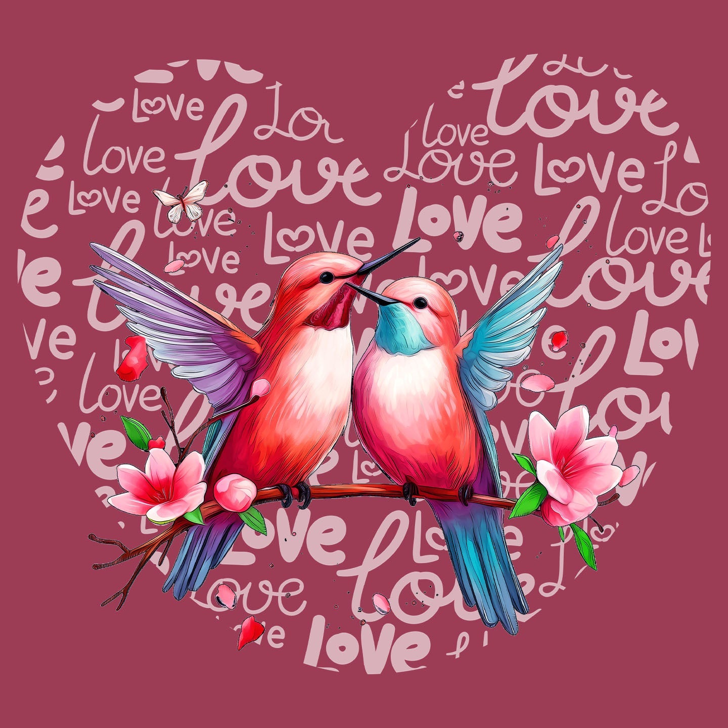 Hummingbird Love Heart - Adult Unisex T-Shirt