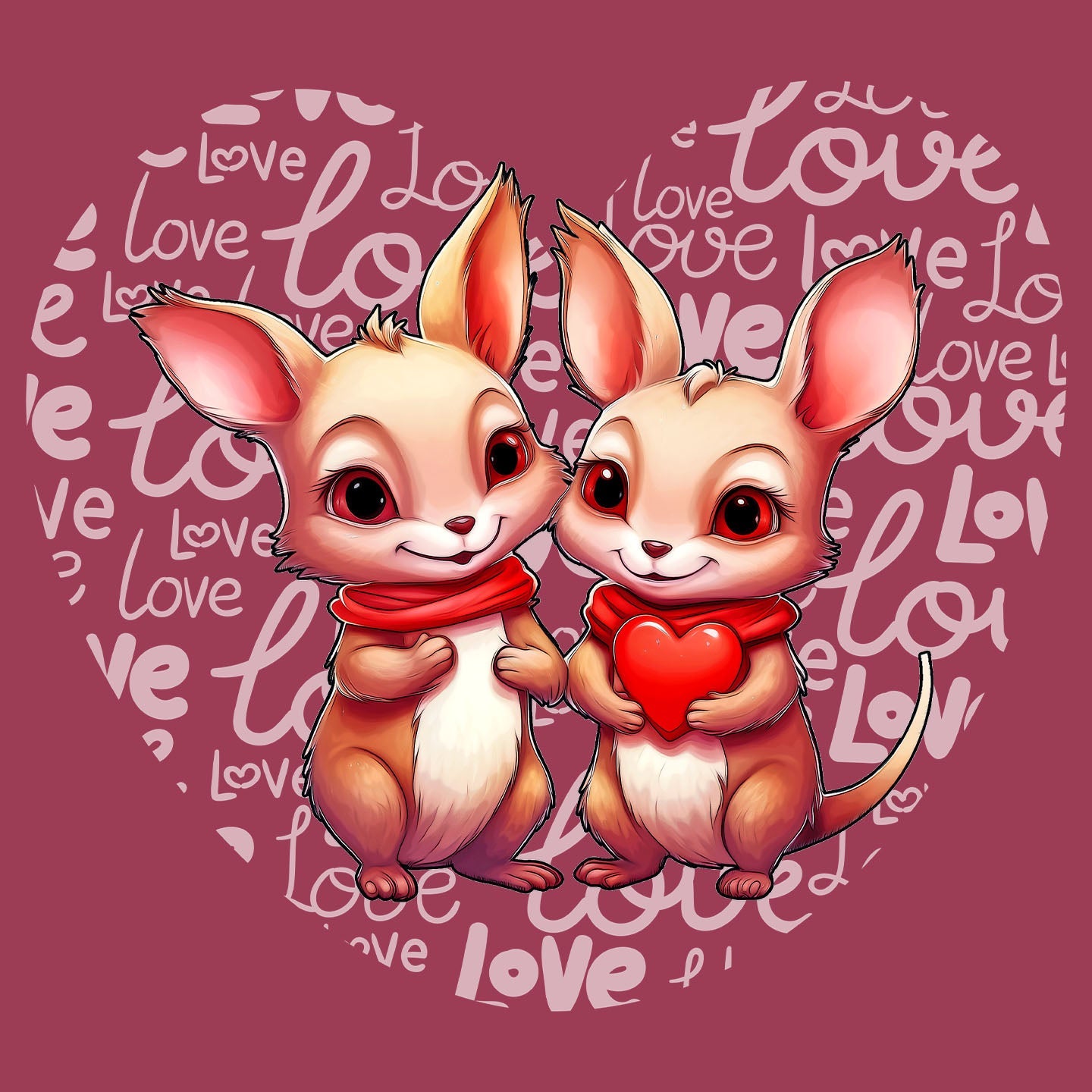 Kangaroo Love Heart - Adult Unisex T-Shirt