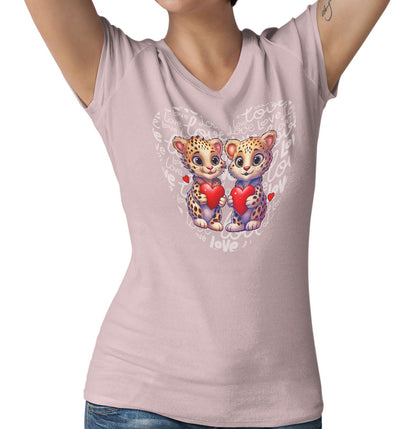 Leopard Love Heart - Women's V-Neck T-Shirt