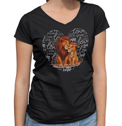 Lion Love Heart - Women's V-Neck T-Shirt
