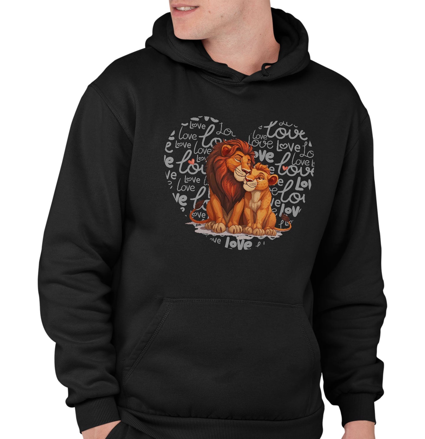 Lion Love Heart - Adult Unisex Hoodie Sweatshirt