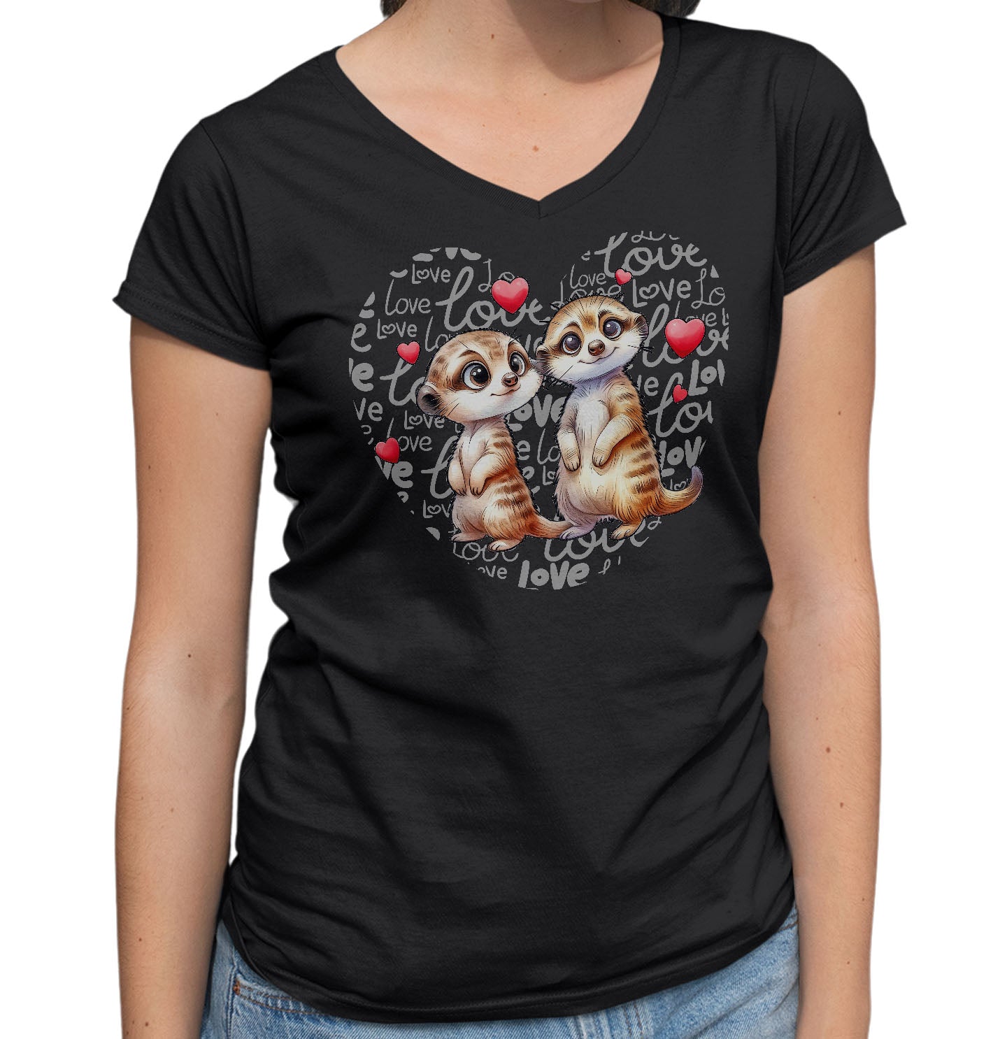 Meerkat Love Heart - Women's V-Neck T-Shirt