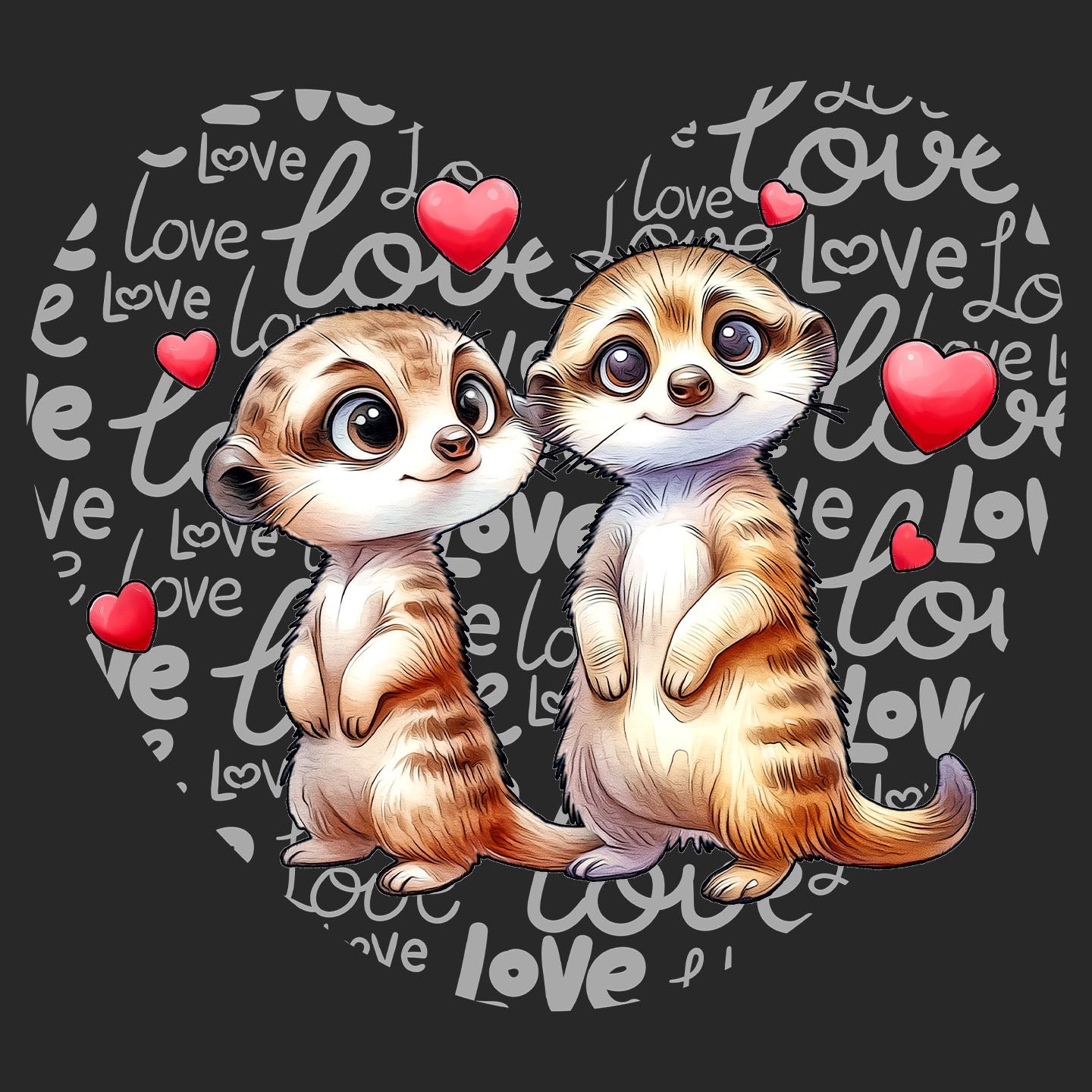 Meerkat Love Heart - Adult Unisex Hoodie Sweatshirt