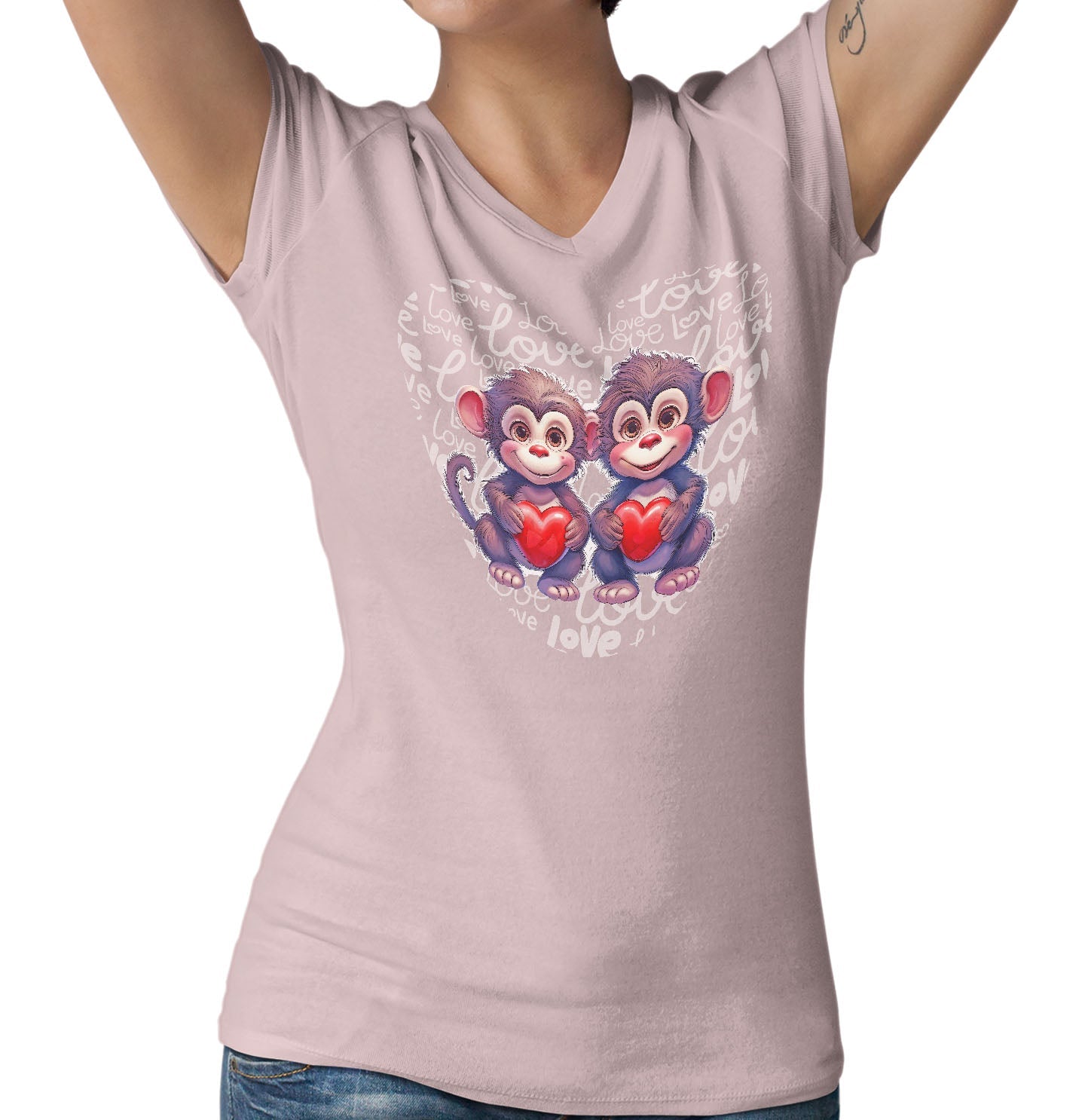 Monkey Love Heart - Women's V-Neck T-Shirt