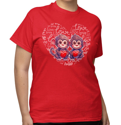 Monkey Love Heart - Adult Unisex T-Shirt