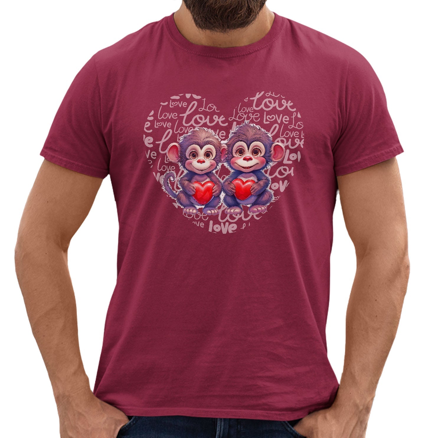 Monkey Love Heart - Adult Unisex T-Shirt