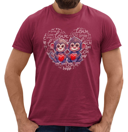 Monkey Love Heart - Adult Unisex T-Shirt