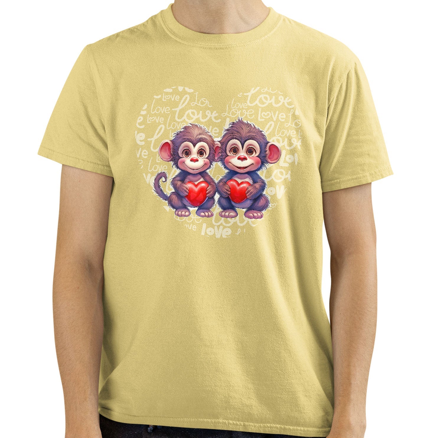 Monkey Love Heart - Adult Unisex T-Shirt
