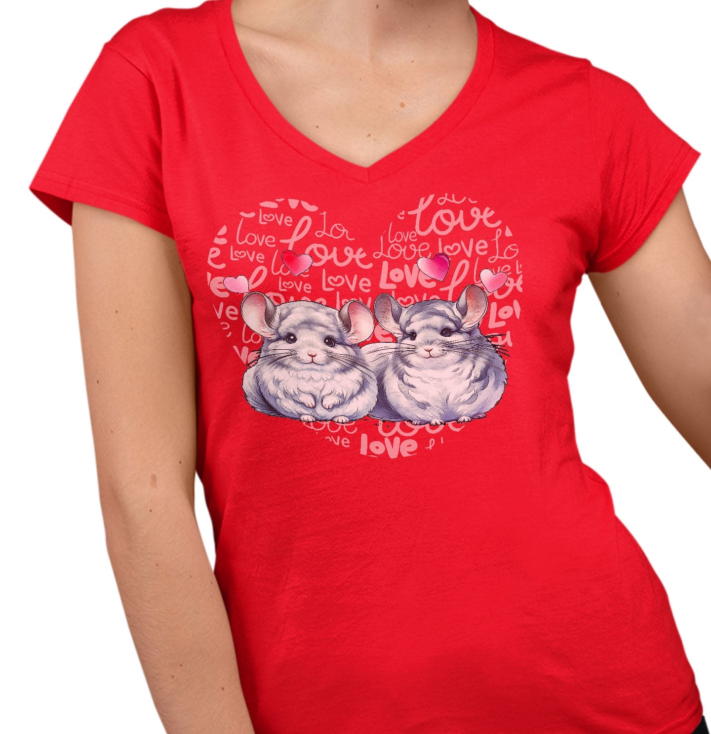 Mouse Love Heart - Women's V-Neck T-Shirt