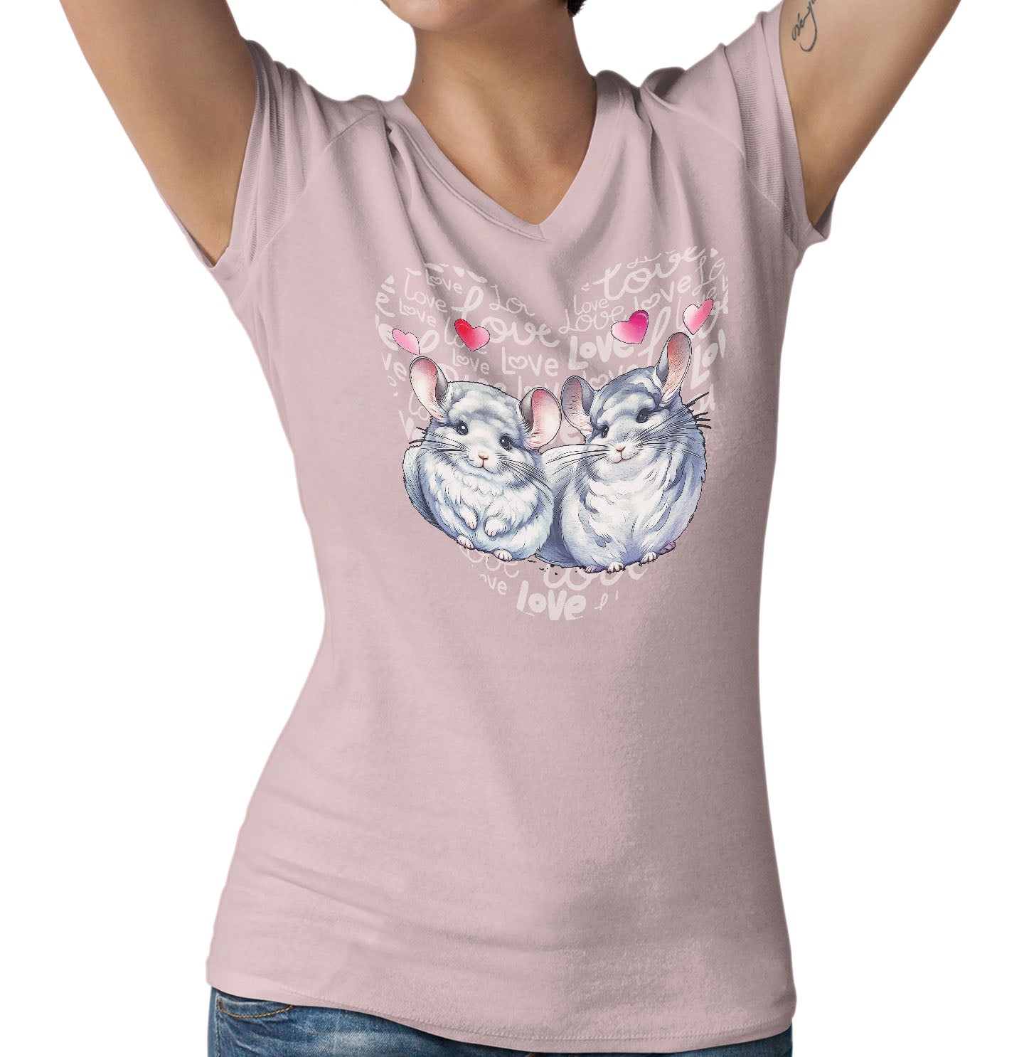 Mouse Love Heart - Women's V-Neck T-Shirt