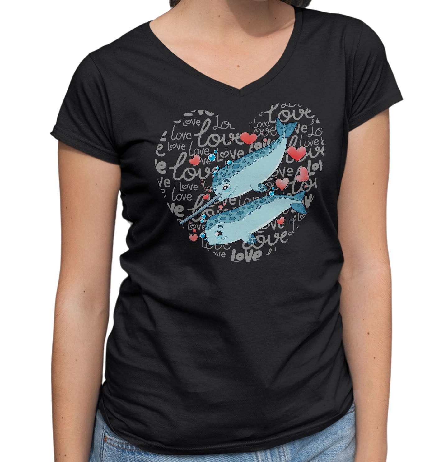 Narwhal Love Heart - Women's V-Neck T-Shirt