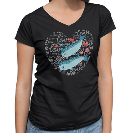 Narwhal Love Heart - Women's V-Neck T-Shirt