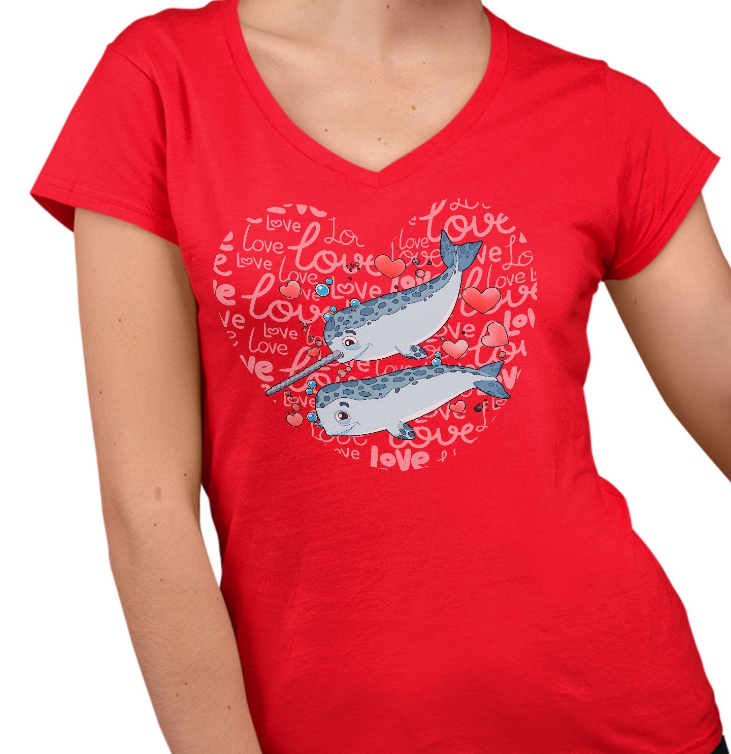 Narwhal Love Heart - Women's V-Neck T-Shirt