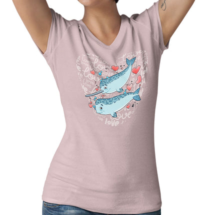 Narwhal Love Heart - Women's V-Neck T-Shirt