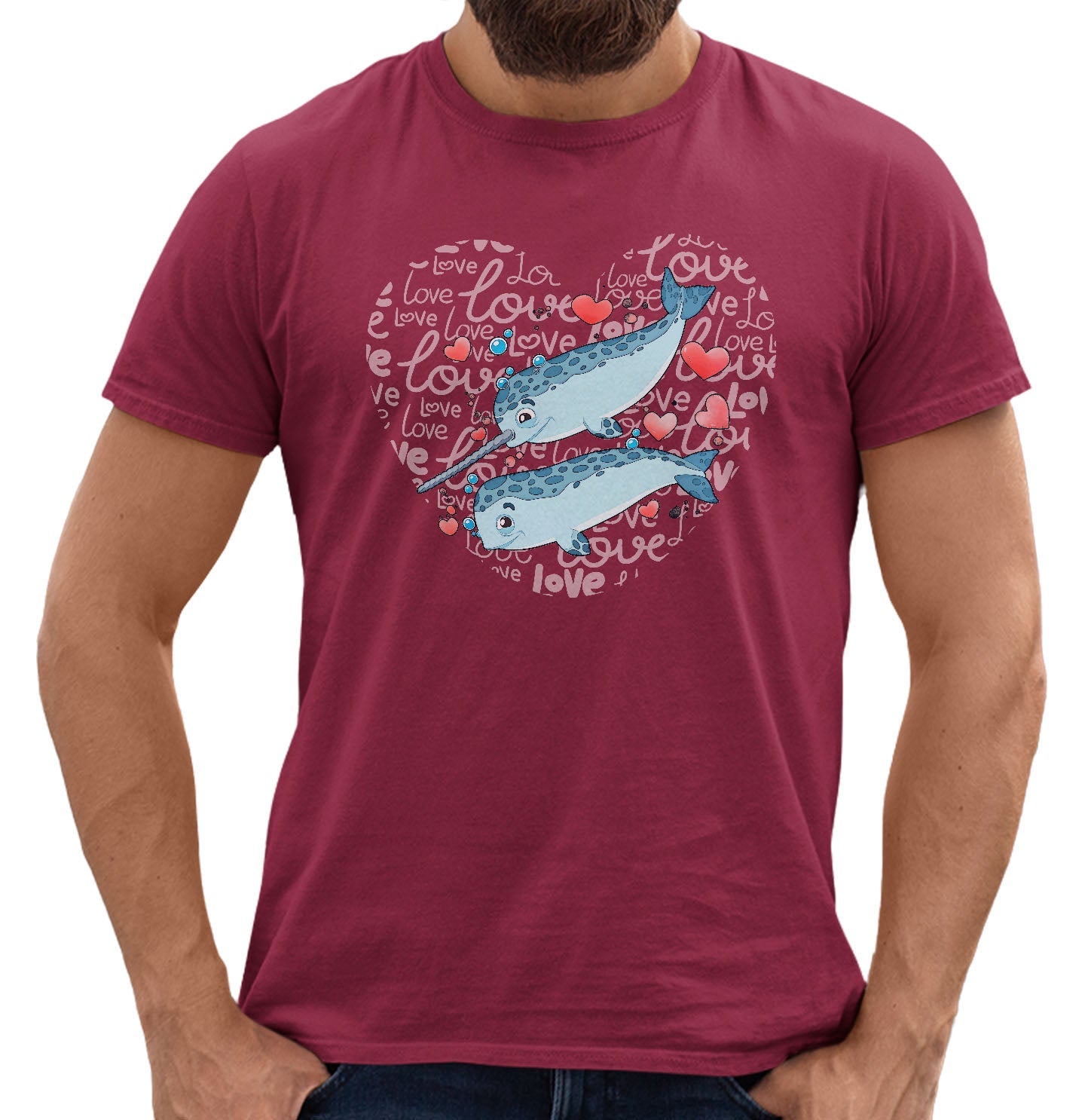 Narwhal Love Heart - Adult Unisex T-Shirt