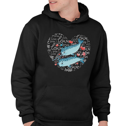 Narwhal Love Heart - Adult Unisex Hoodie Sweatshirt