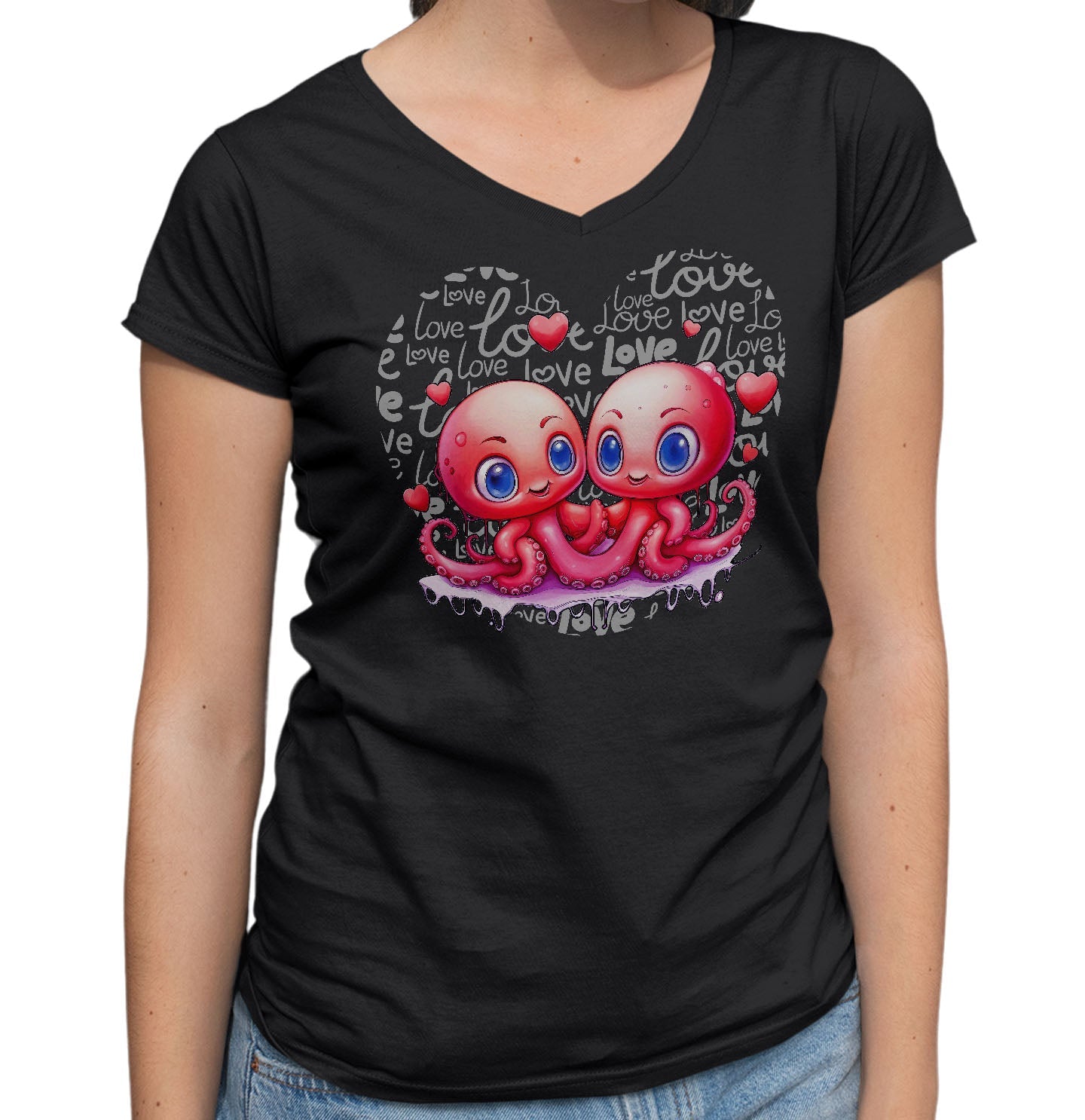 Octopus Love Heart - Women's V-Neck T-Shirt
