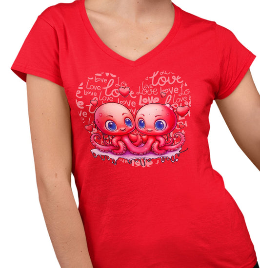 Octopus Love Heart - Women's V-Neck T-Shirt