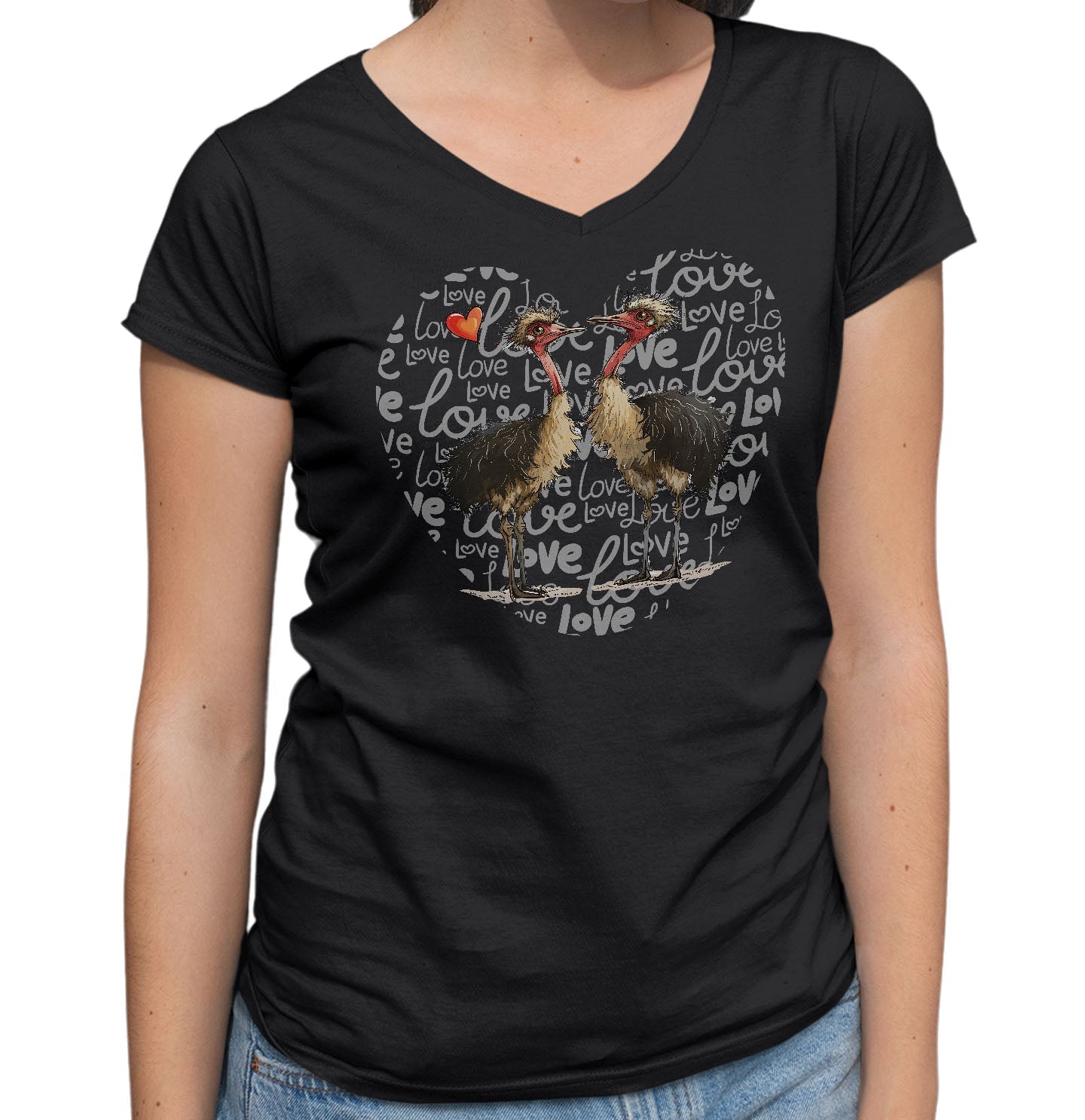 Ostrich Love Heart - Women's V-Neck T-Shirt