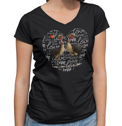 Ostrich Love Heart - Women's V-Neck T-Shirt