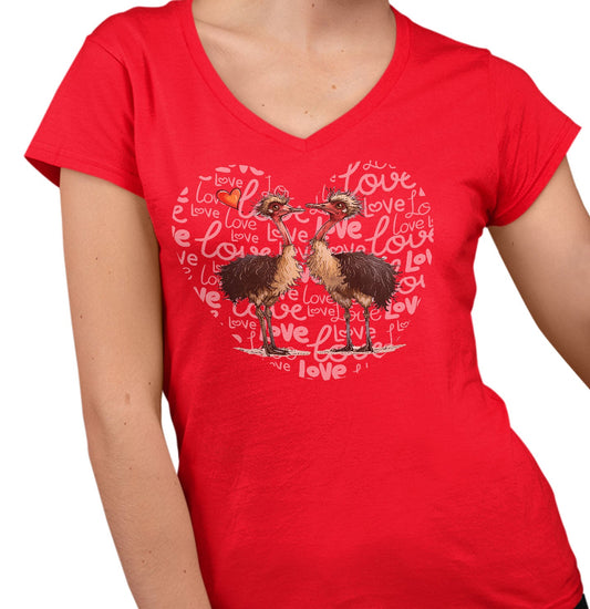 Ostrich Love Heart - Women's V-Neck T-Shirt