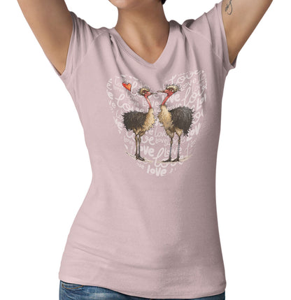 Ostrich Love Heart - Women's V-Neck T-Shirt