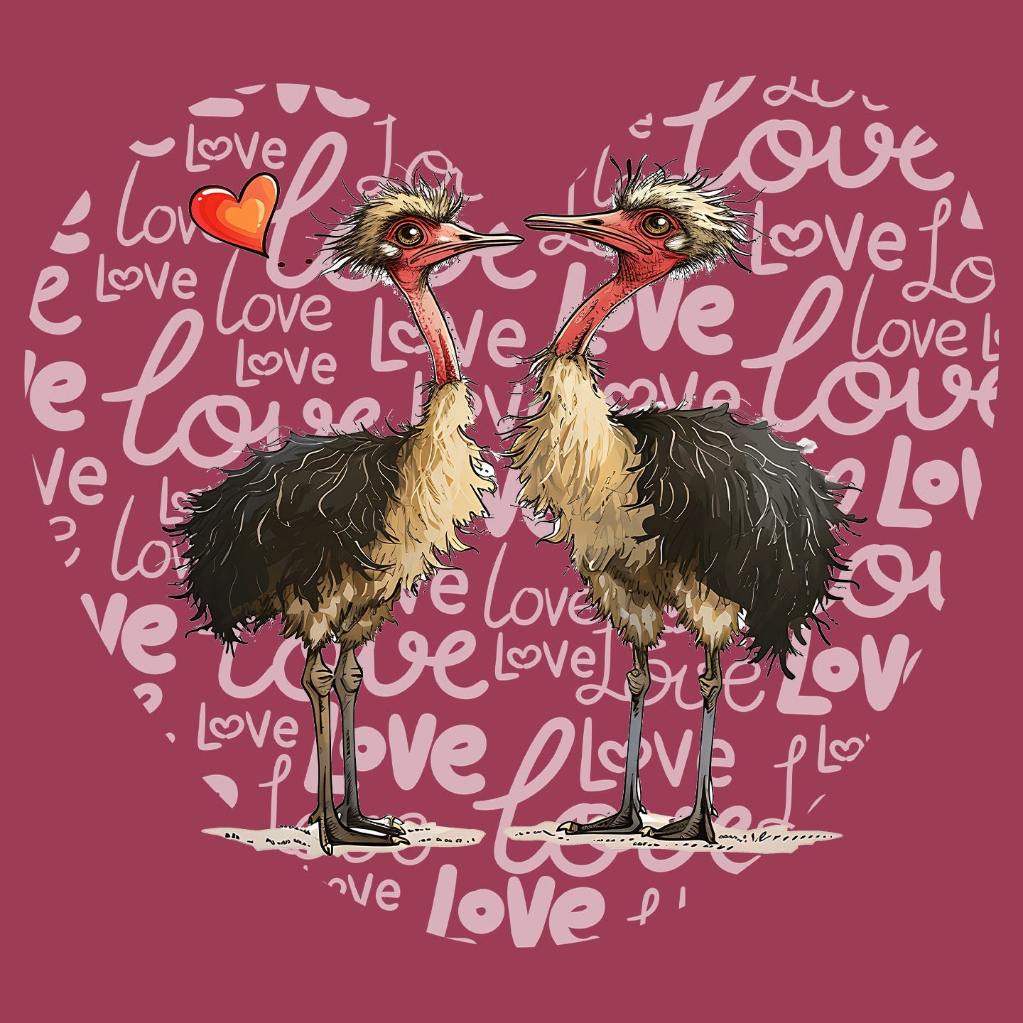 Ostrich Love Heart - Adult Unisex T-Shirt