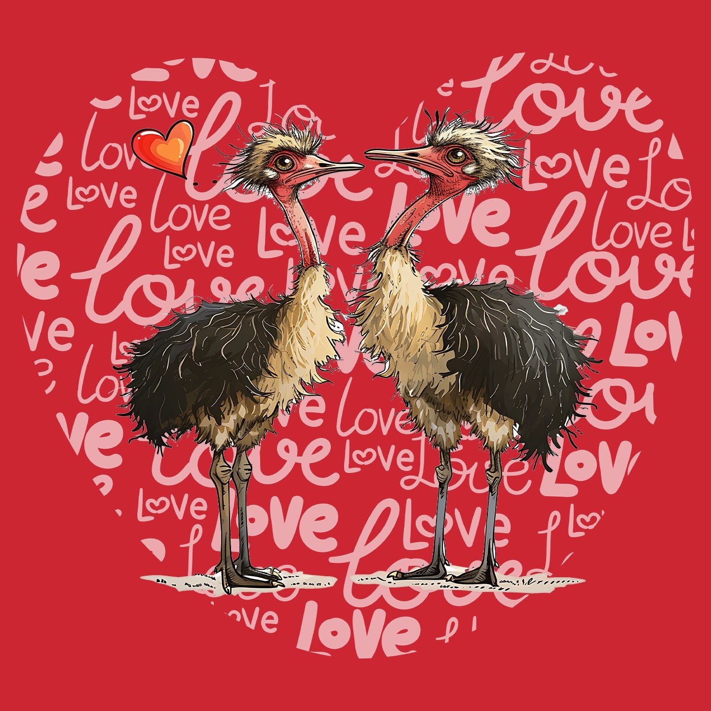 Ostrich Love Heart - Kids' Unisex T-Shirt
