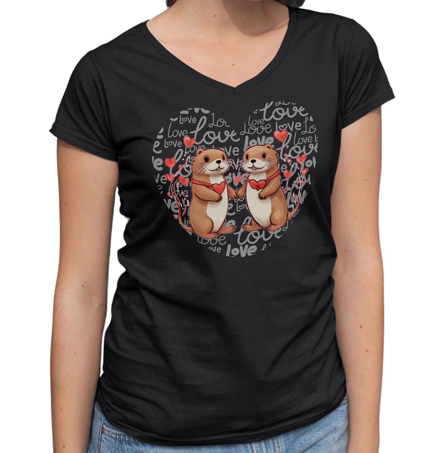Otter Love Heart - Women's V-Neck T-Shirt