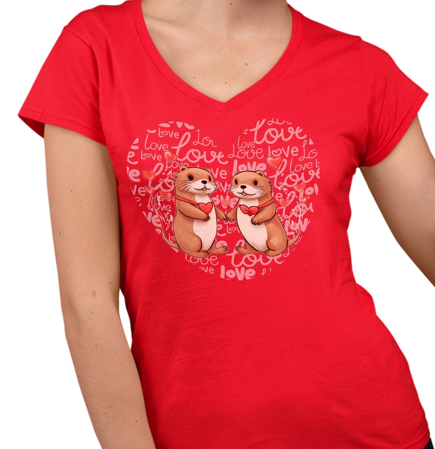 Otter Love Heart - Women's V-Neck T-Shirt