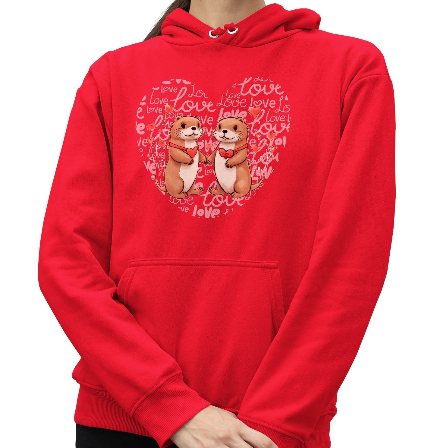 Otter Love Heart - Adult Unisex Hoodie Sweatshirt