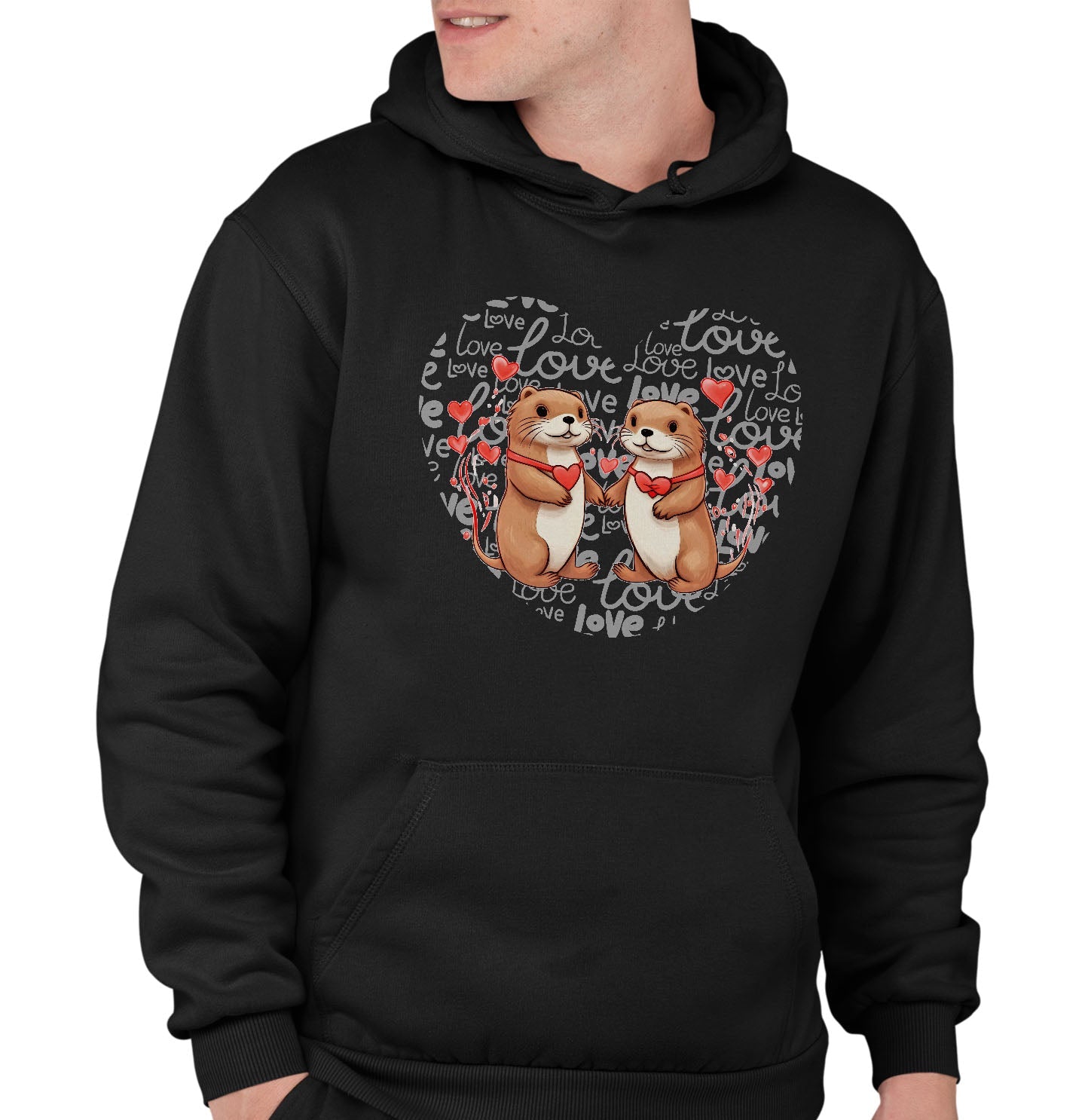 Otter Love Heart - Adult Unisex Hoodie Sweatshirt