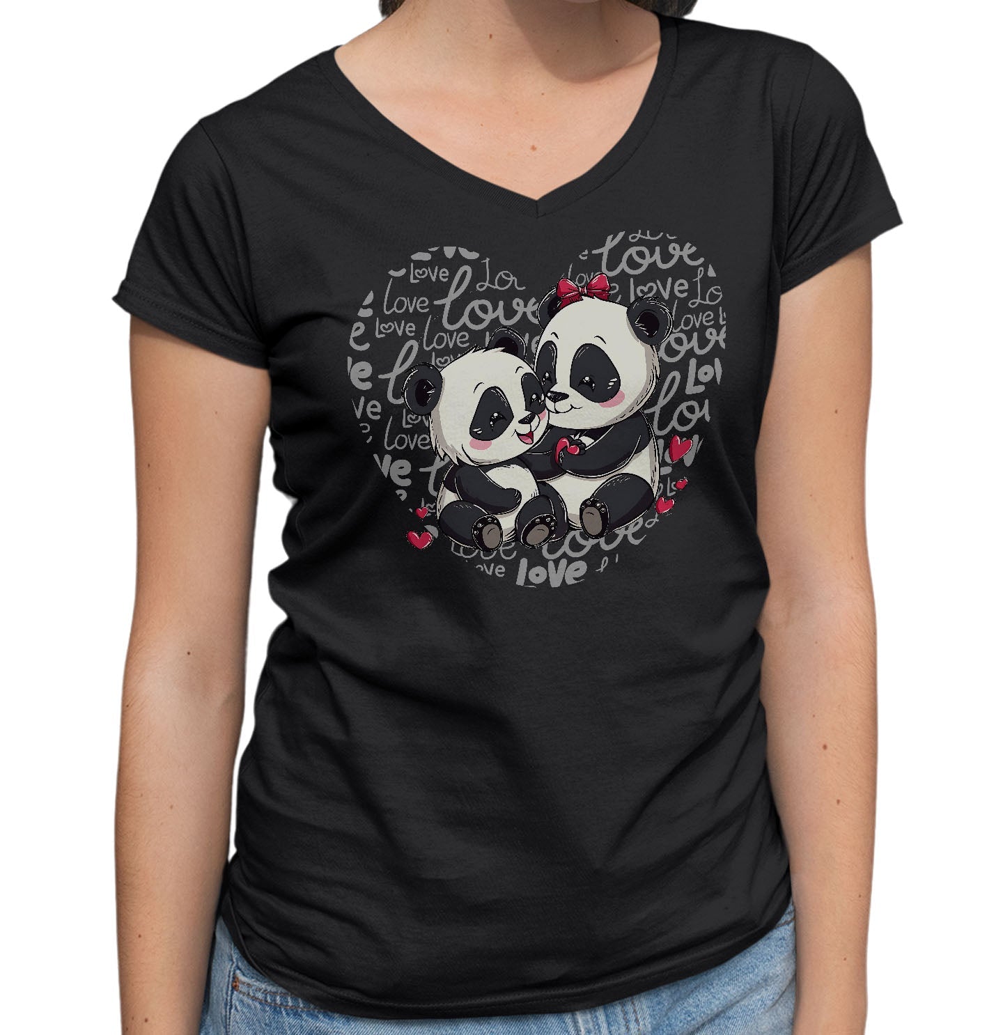 Panda Love Heart - Women's V-Neck T-Shirt