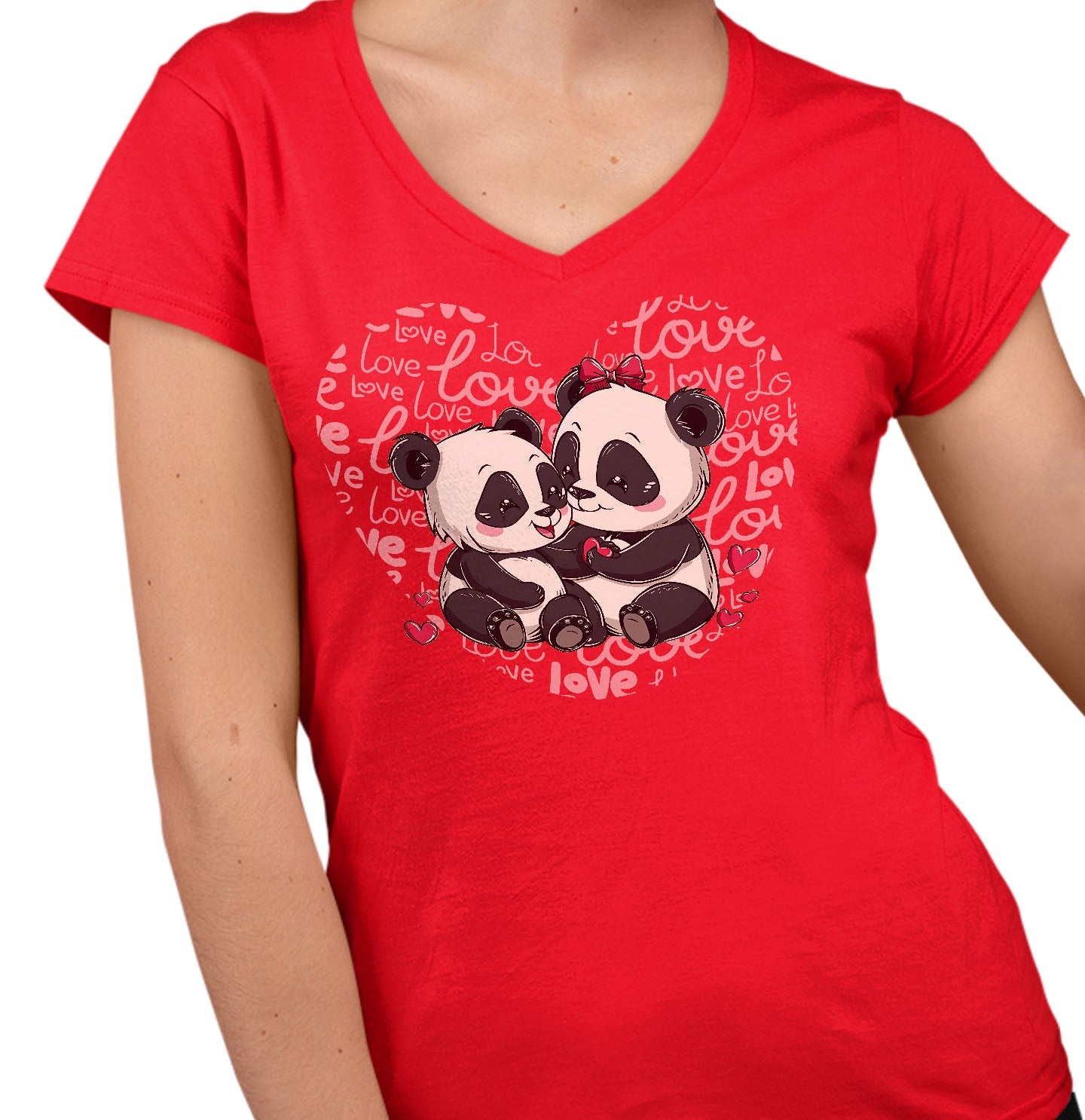 Panda Love Heart - Women's V-Neck T-Shirt