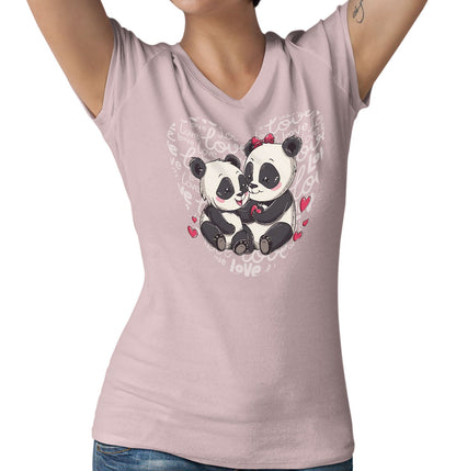 Panda Love Heart - Women's V-Neck T-Shirt