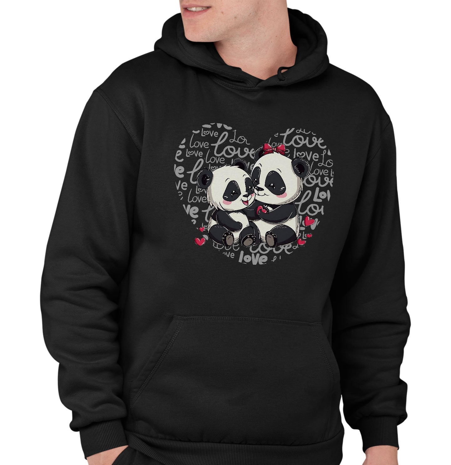 Panda Love Heart - Adult Unisex Hoodie Sweatshirt