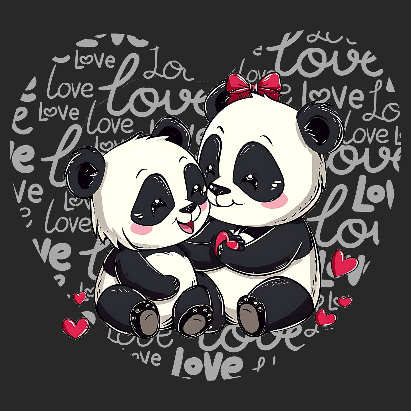 Panda Love Heart - Kids' Unisex Hoodie Sweatshirt