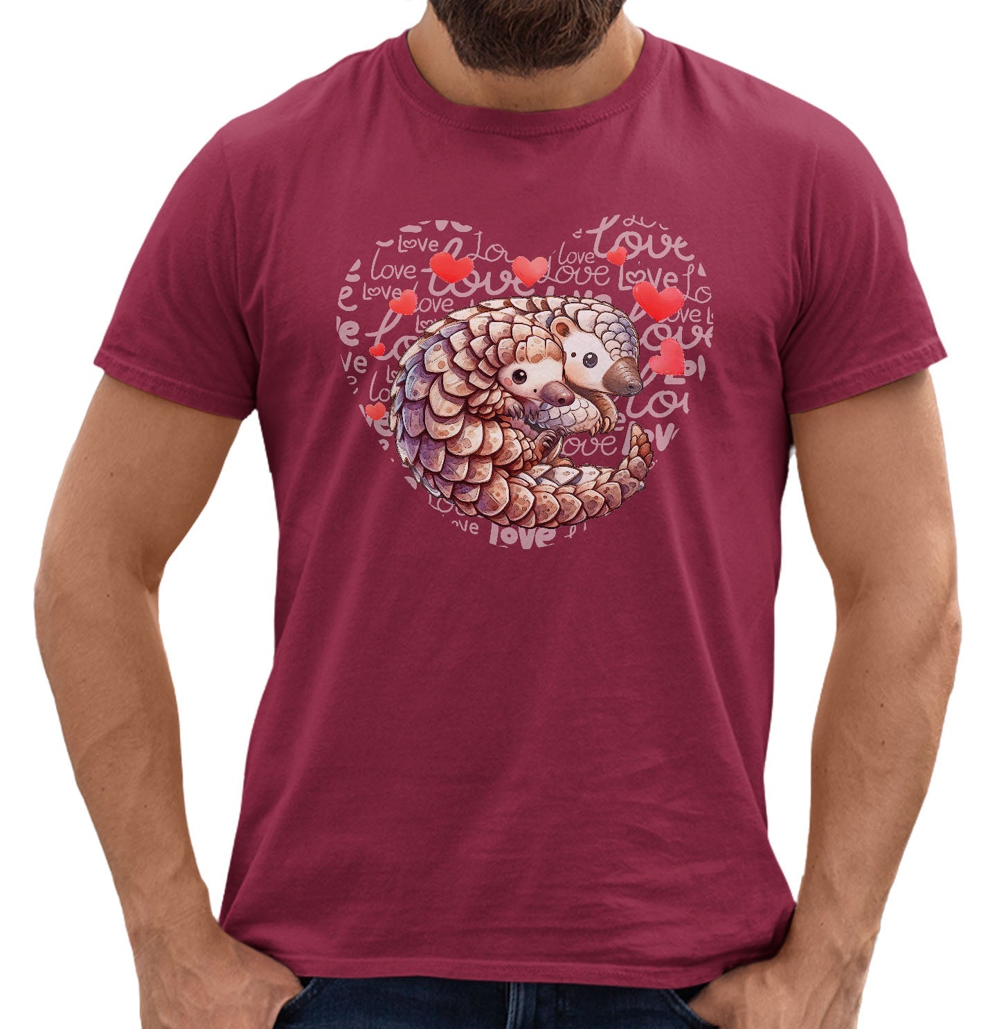 Pangolin Love Heart - Adult Unisex T-Shirt