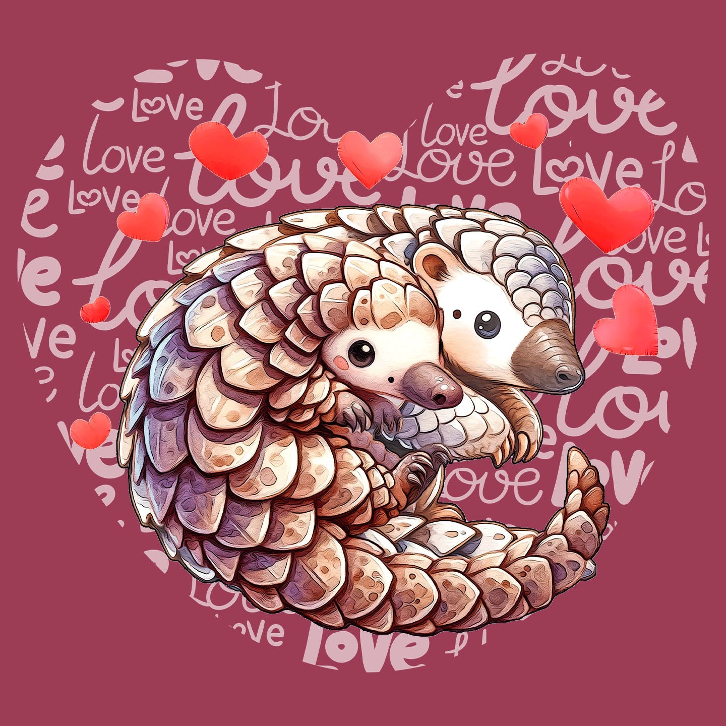 Pangolin Love Heart - Adult Unisex T-Shirt