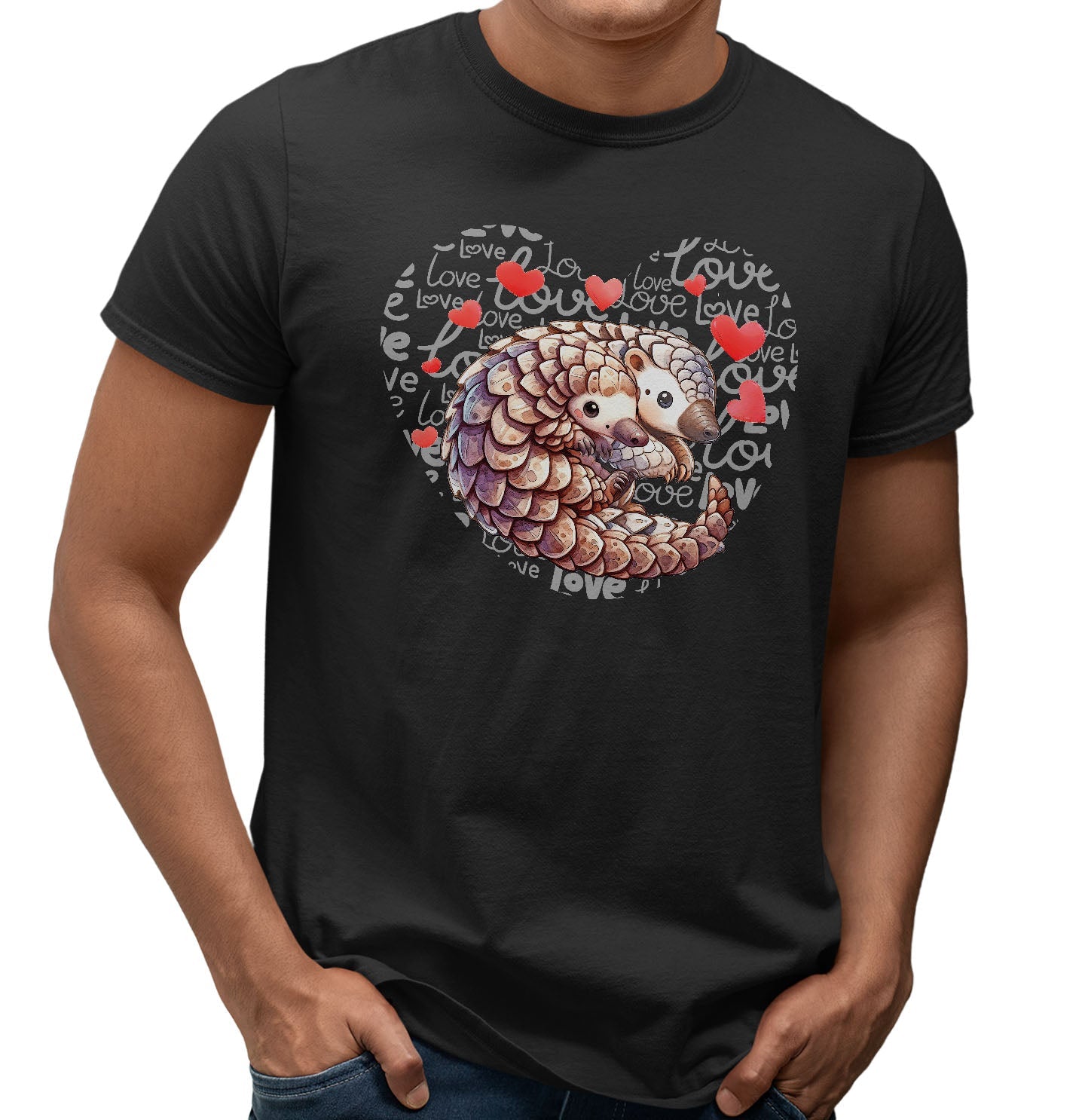 Pangolin Love Heart - Adult Unisex T-Shirt