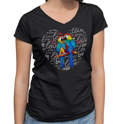 Parrot Love Heart - Women's V-Neck T-Shirt