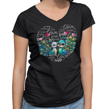 Peacock Love Heart - Women's V-Neck T-Shirt