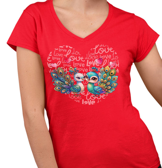 Peacock Love Heart - Women's V-Neck T-Shirt