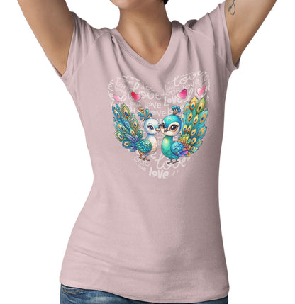 Peacock Love Heart - Women's V-Neck T-Shirt