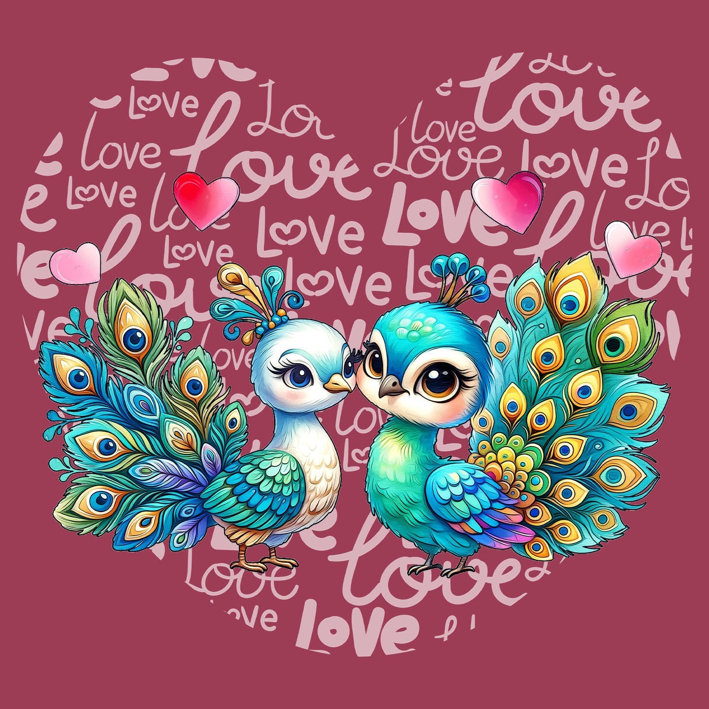Peacock Love Heart - Adult Unisex T-Shirt