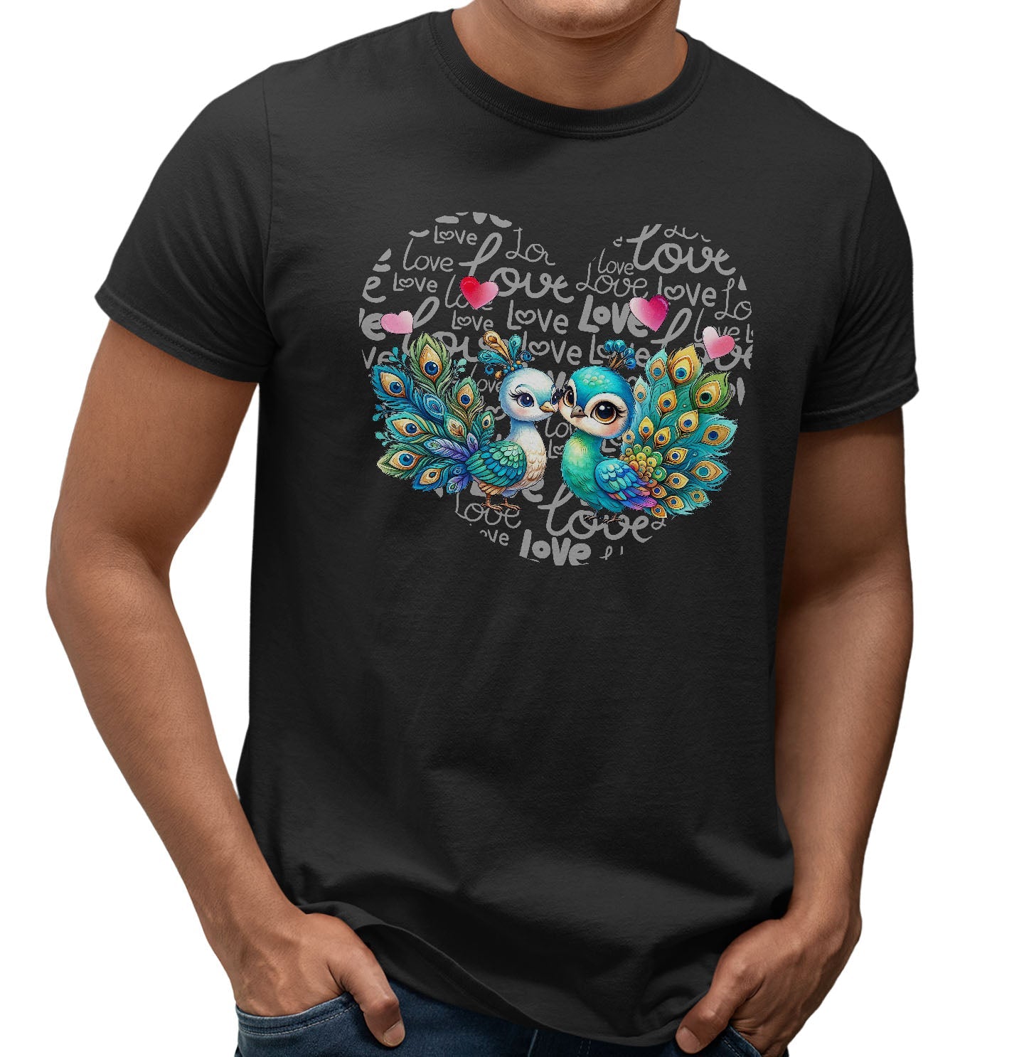 Peacock Love Heart - Adult Unisex T-Shirt